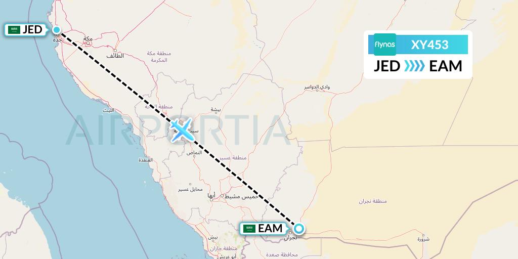 XY453 Flynas Flight Map: Jeddah to Najran