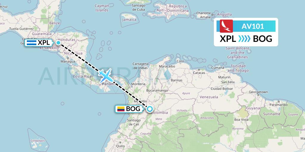 AV101 Avianca Flight Map: Comayagua to Bogota