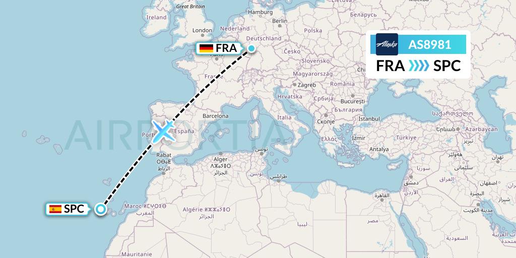 AS8981 Alaska Airlines Flight Map: Frankfurt to La Palma