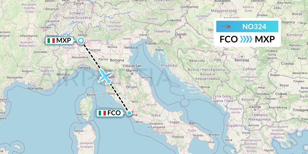 NO324 Neos Flight Map: Rome to Milan