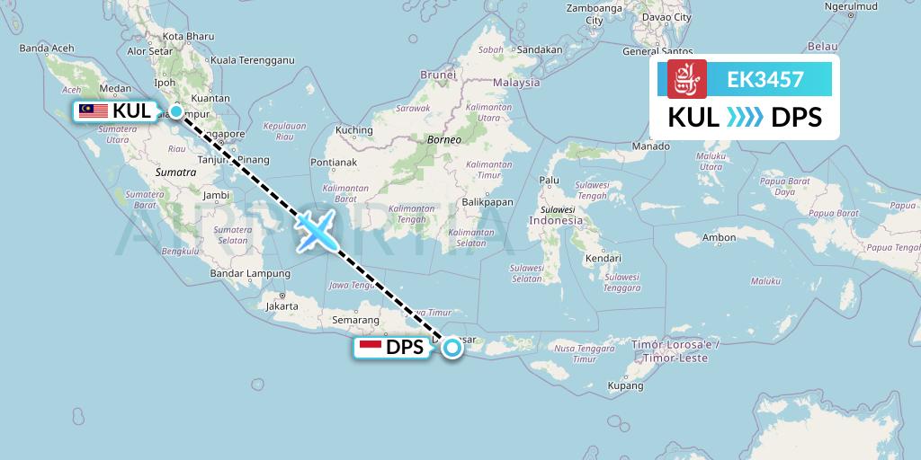 EK3457 Emirates Flight Map: Kuala Lumpur to Denpasar