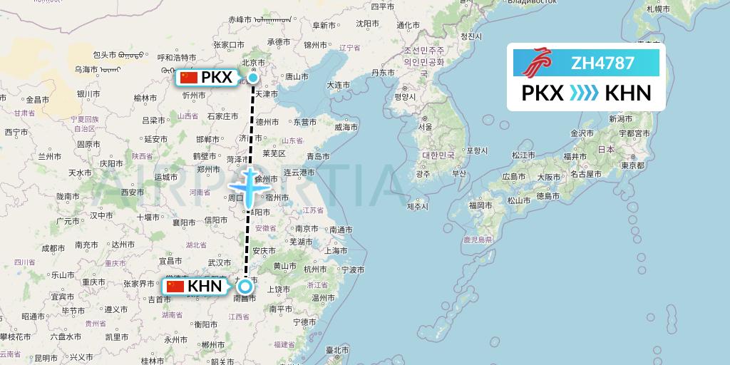 ZH4787 Shenzhen Airlines Flight Map: Beijing to Nanchang
