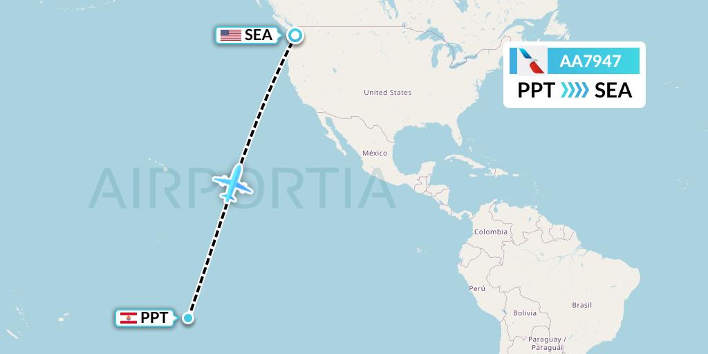 AA7947 American Airlines Flight Map: Papeete to Seattle