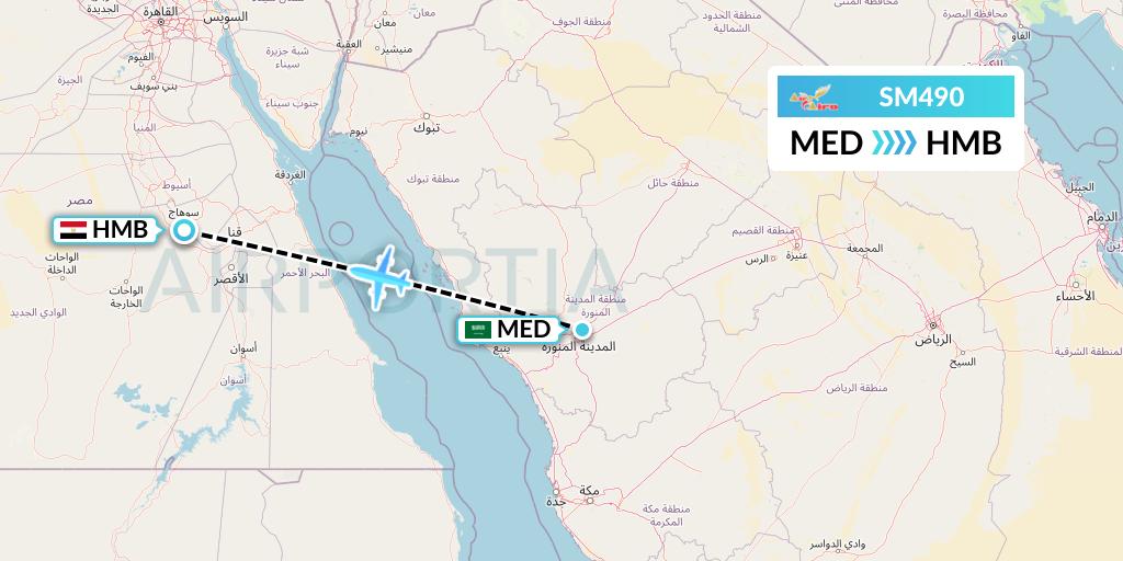 SM490 Air Cairo Flight Map: Medina to Sohag