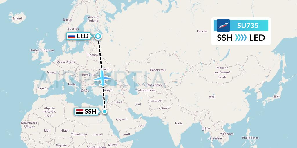 SU735 Aeroflot Flight Map: Sharm el-Sheikh to St. Petersburg