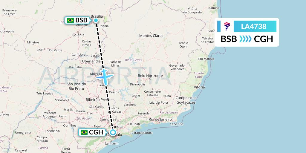 LA4738 LAN Airlines Flight Map: Brasilia to Sao Paulo