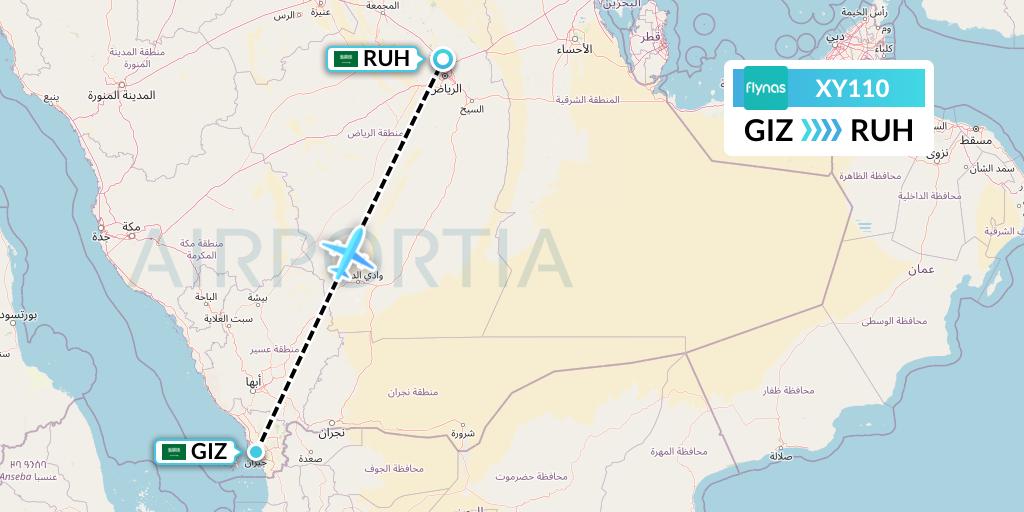 XY110 Flynas Flight Map: Jizan to Riyadh