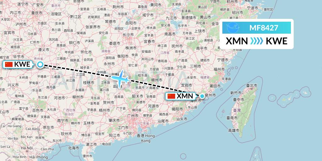 MF8427 Xiamen Airlines Flight Map: Xiamen to Guiyang