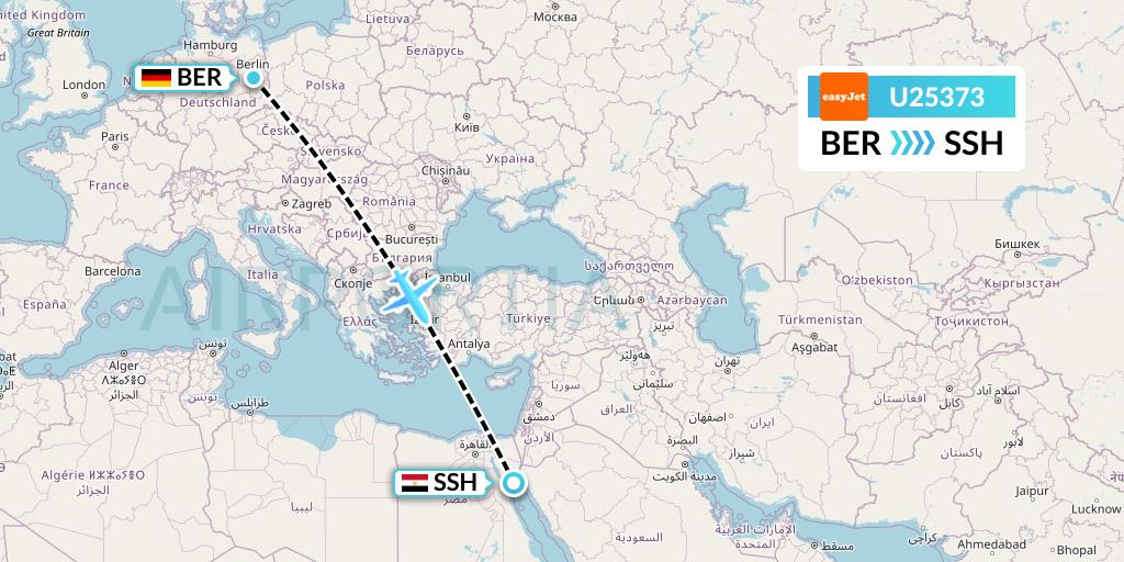 U25373 EasyJet Flight Map: Berlin to Sharm el-Sheikh