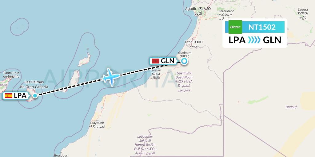 NT1502 Binter Canarias Flight Map: Las Palmas to Guelmim