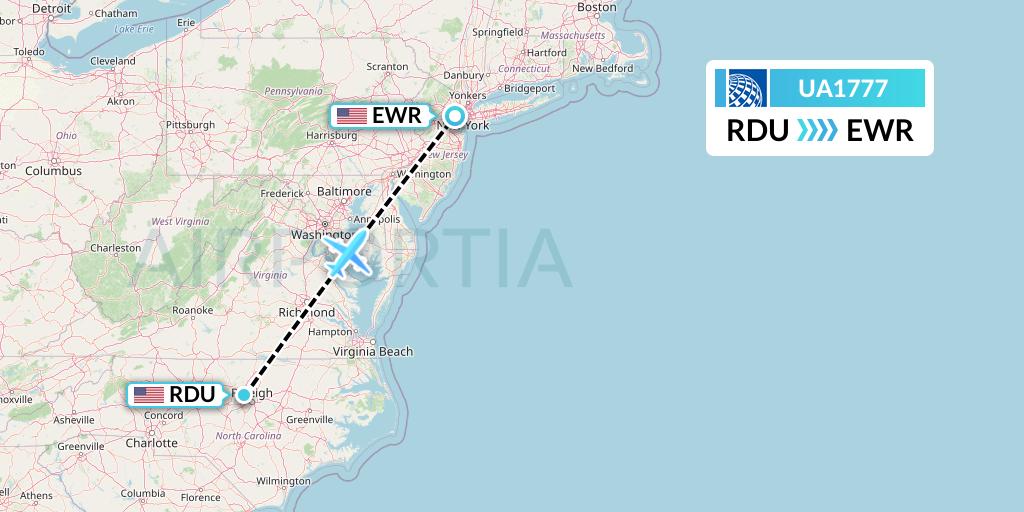 UA1777 United Airlines Flight Map: Raleigh-Durham to New York