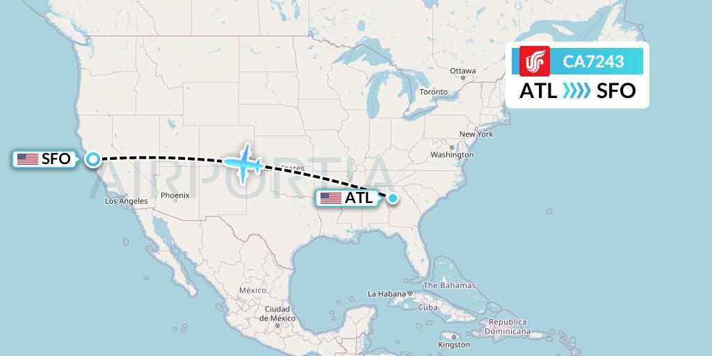 CA7243 Air China Flight Map: Atlanta to San Francisco