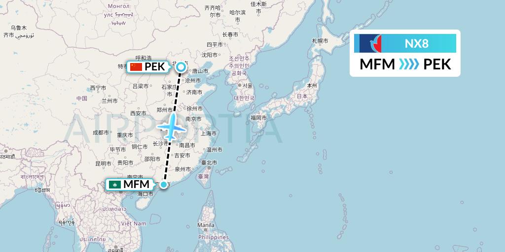 NX8 Air Macau Flight Map: Macau to Beijing