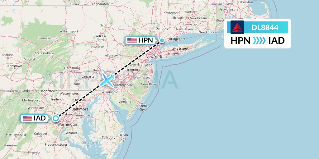 DL8844 Delta Air Lines Flight Map: White Plains to Washington