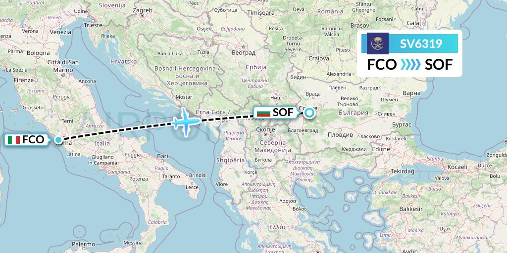 SV6319 Saudi Arabian Airlines Flight Map: Rome to Sofia
