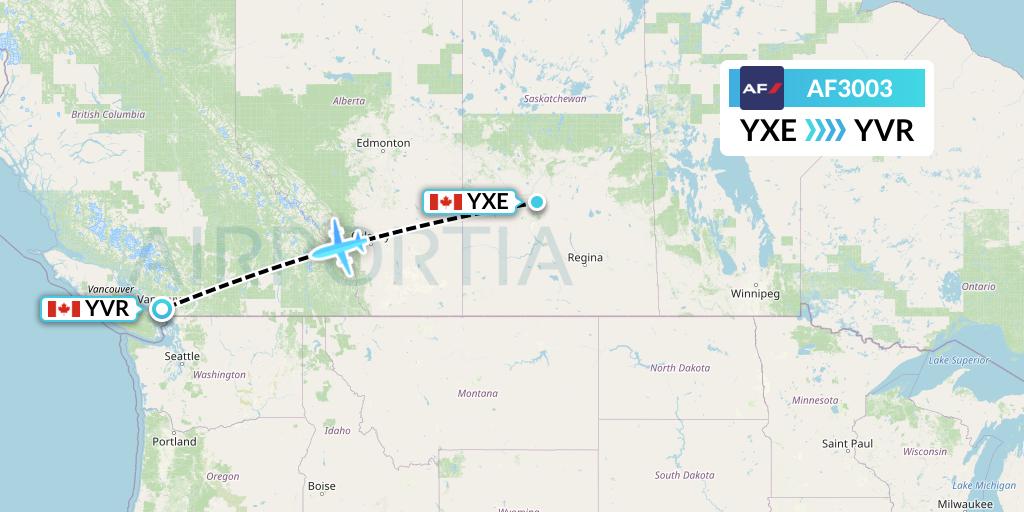 AF3003 Air France Flight Map: Saskatoon to Vancouver