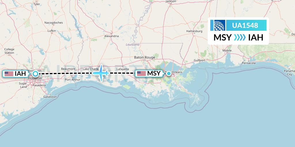 UA1548 United Airlines Flight Map: New Orleans to Houston