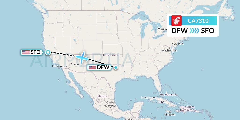 CA7310 Air China Flight Map: Dallas to San Francisco