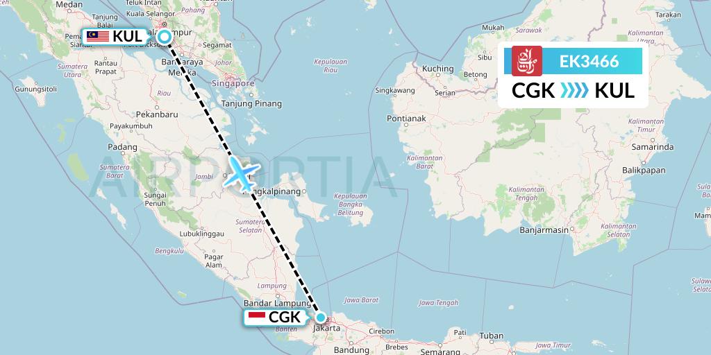EK3466 Emirates Flight Map: Jakarta to Kuala Lumpur