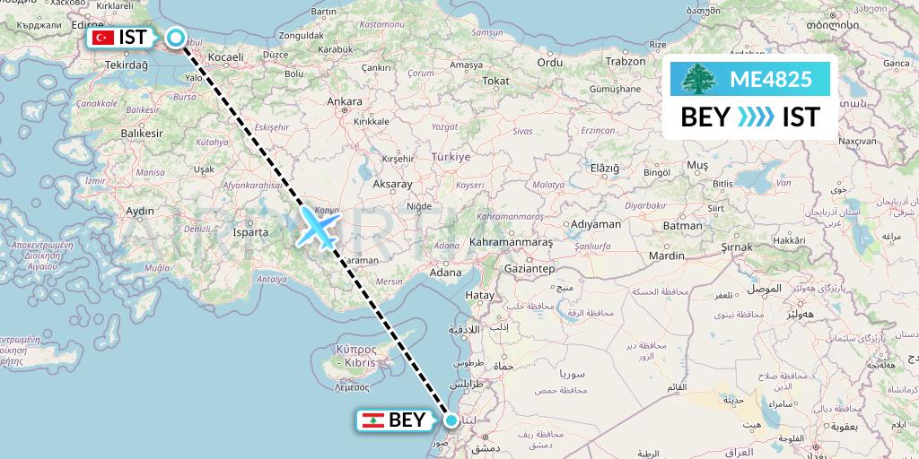ME4825 MEA Flight Map: Beirut to Istanbul