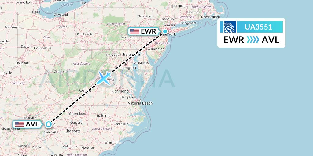 UA3551 Flight Status United Airlines New York to Asheville (UAL3551)