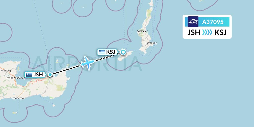 A37095 Aegean Airlines Flight Map: Sitia to Kasos Island
