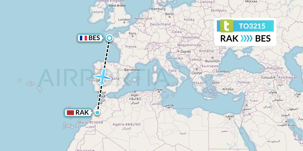TO3215 Transavia France Flight Map: Marrakesh to Brest