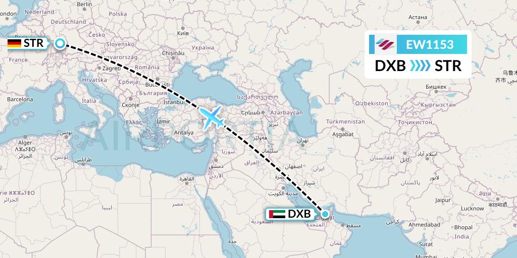 EW1153 Eurowings Flight Map: Dubai to Stuttgart