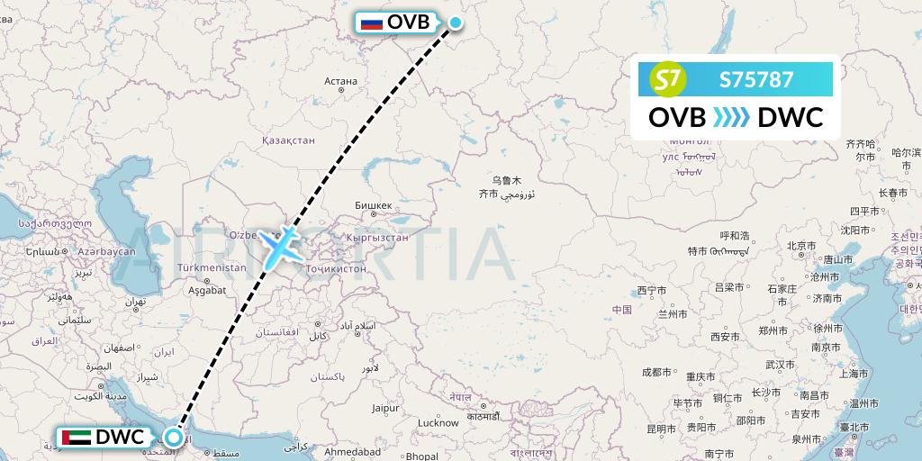 S75787 S7 Airlines Flight Map: Novosibirsk to Dubai