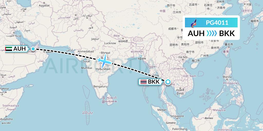 PG4011 Bangkok Airways Flight Map: Abu Dhabi to Bangkok