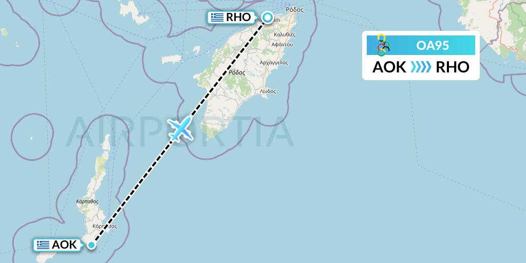 OA95 Olympic Air Flight Map: Karpathos to Rhodes