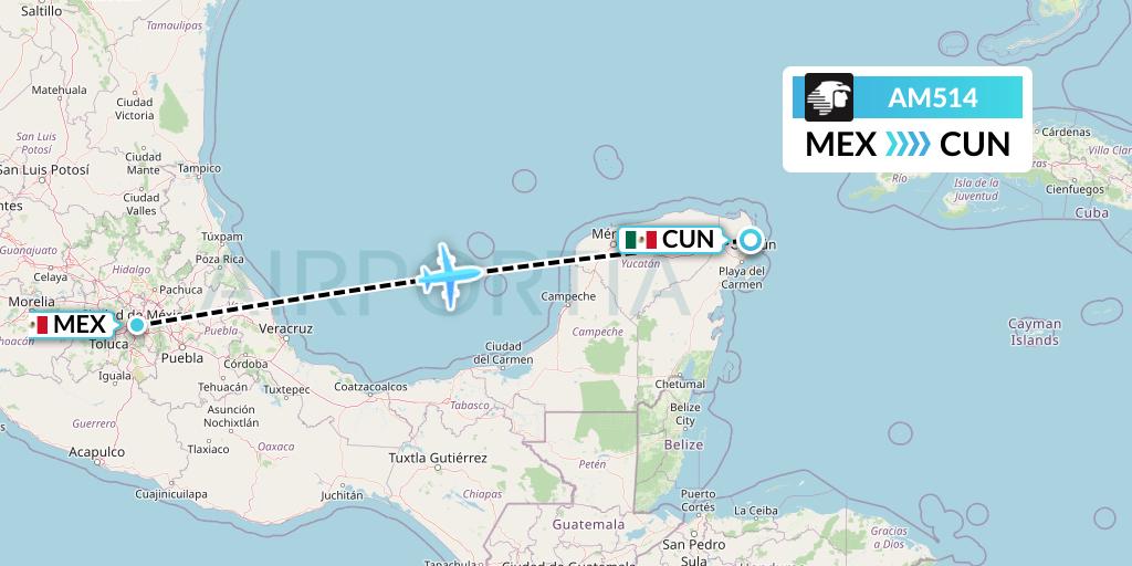 AM514 Aeromexico Flight Map: Mexico City to Cancun
