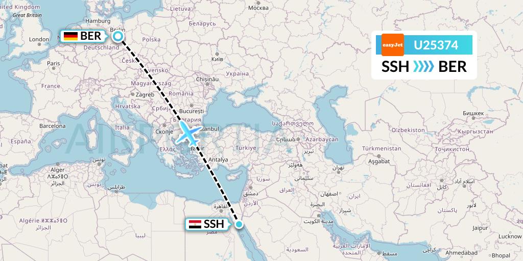U25374 EasyJet Flight Map: Sharm el-Sheikh to Berlin