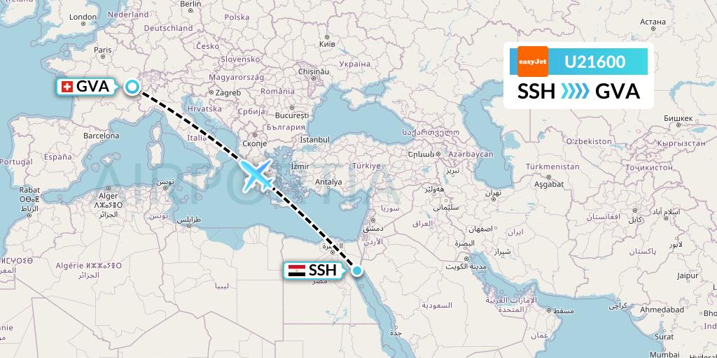 U21600 EasyJet Flight Map: Sharm el-Sheikh to Geneva