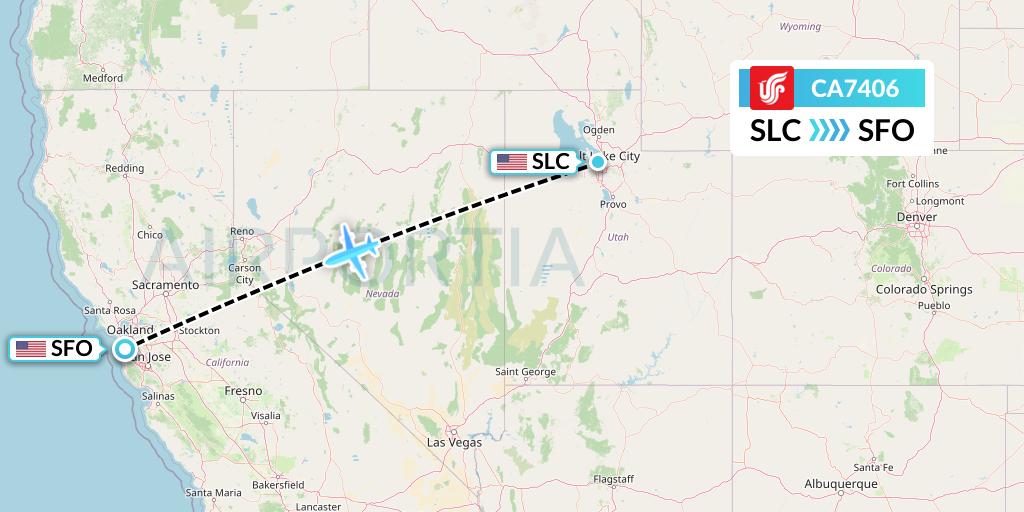 CA7406 Air China Flight Map: Salt Lake City to San Francisco