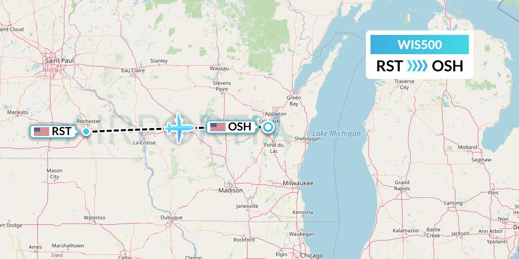 WIS500 Paccair Flight Map: Rochester to Oshkosh