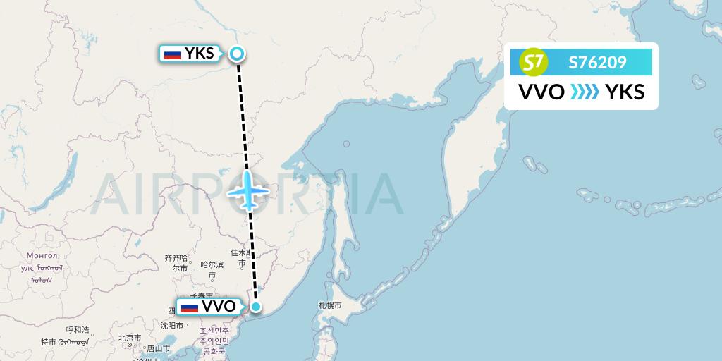 S76209 S7 Airlines Flight Map: Vladivostok to Yakutsk