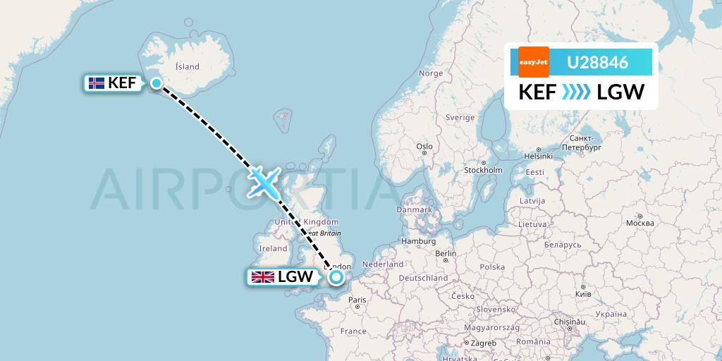 U28846 EasyJet Flight Map: Reykjavik to London