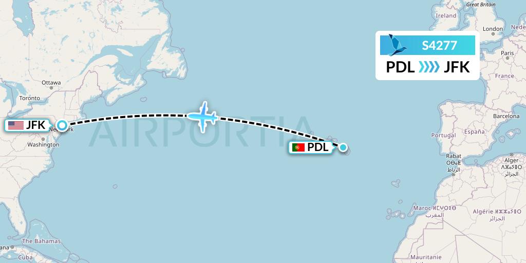 S4277 Azores Airlines Flight Map: Ponta Delgada to New York
