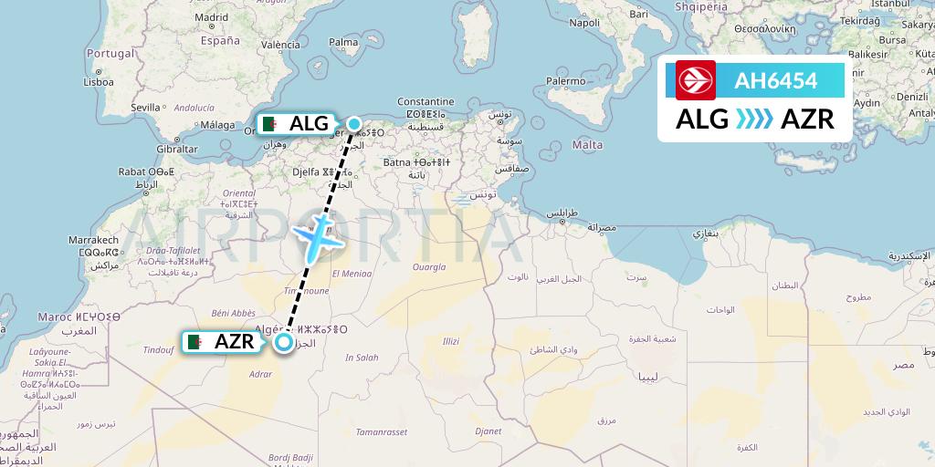 AH6454 Air Algerie Flight Map: Algiers to Adrar