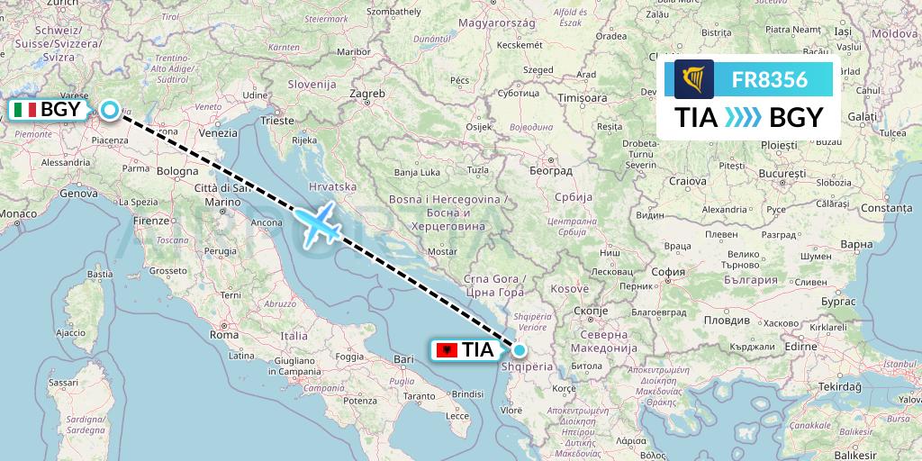 FR8356 Ryanair Flight Map: Tirana to Milan