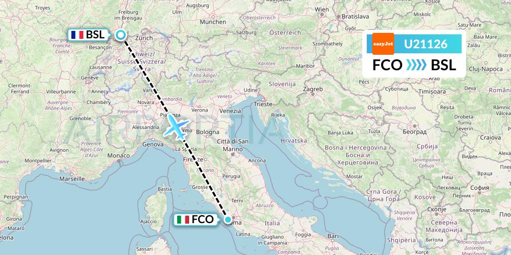 U21126 EasyJet Flight Map: Rome to Basel