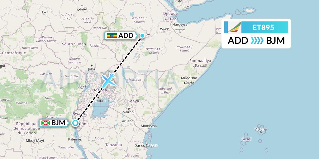 ET895 Ethiopian Airlines Flight Map: Addis Ababa to Bujumbura