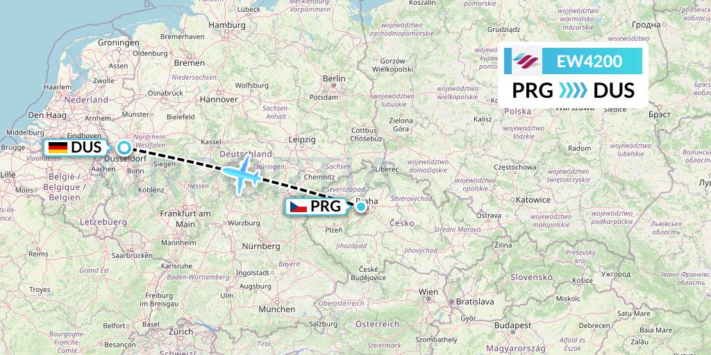 EW4200 Eurowings Flight Map: Prague to Dusseldorf