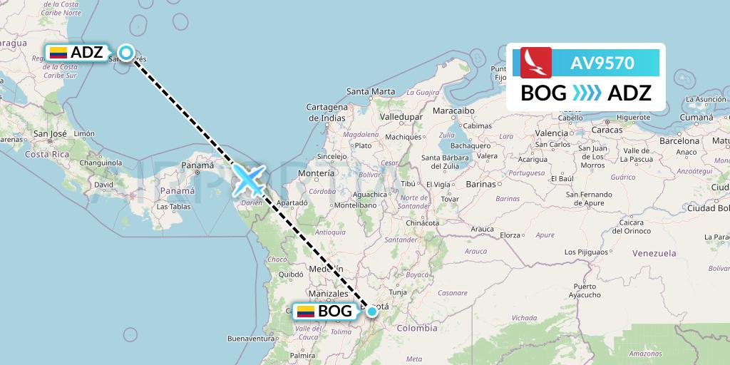 AV9570 Avianca Flight Map: Bogota to San Andres Island