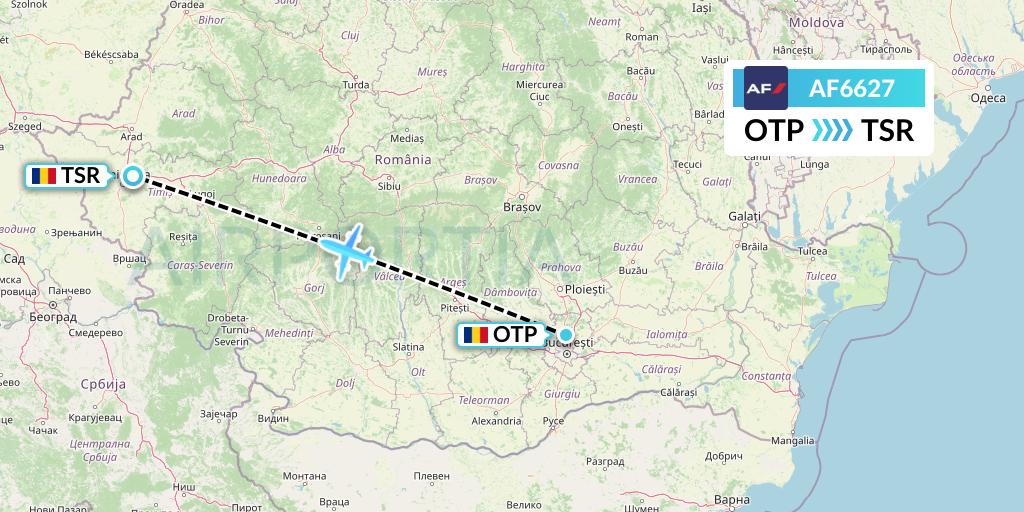AF6627 Air France Flight Map: Bucharest to Timisoara