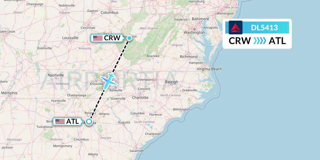 DL5413 Delta Air Lines Flight Map: Charleston to Atlanta