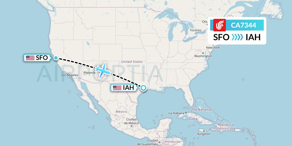 CA7344 Air China Flight Map: San Francisco to Houston