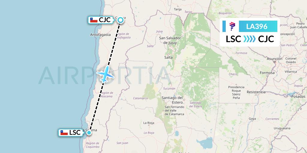 LA396 LAN Airlines Flight Map: La Serena to Calama