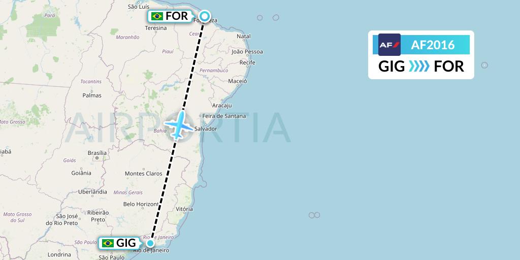 AF2016 Air France Flight Map: Rio de Janeiro to Fortaleza